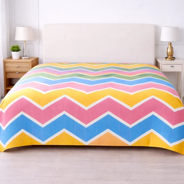Chevron Cotton Double Bed Cover with multicolour zigzag geometric pattern