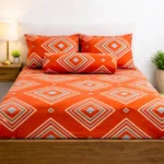 Geometric Pattern Cotton Double Bed Cover in brown orange diamond design