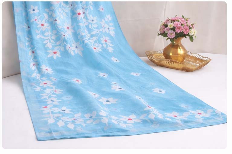 Sky Blue Muslin Saree - Image 4