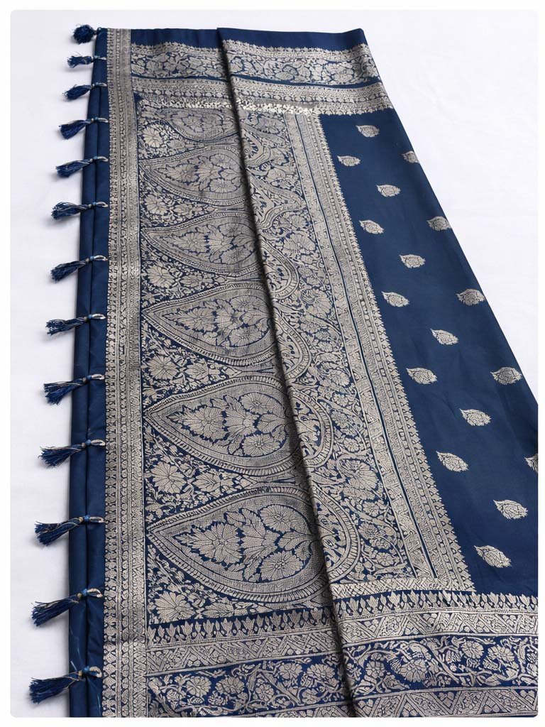 Royal Blue Satin Silk Saree - Image 2