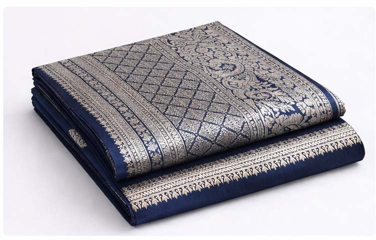 Royal Blue Satin Silk Saree - Image 4