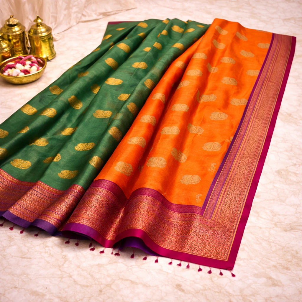 Silk Saree with Contrast Pallu - Image 2