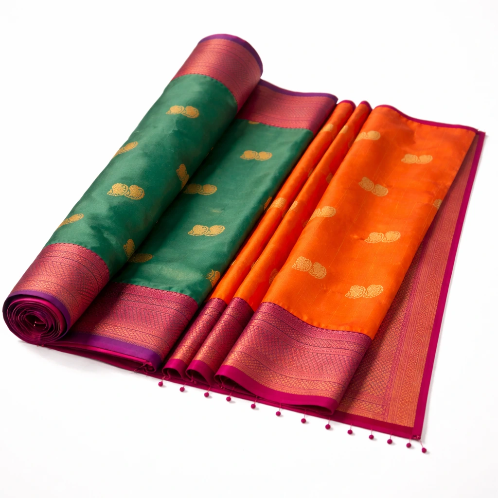 Silk Saree with Contrast Pallu - Image 4