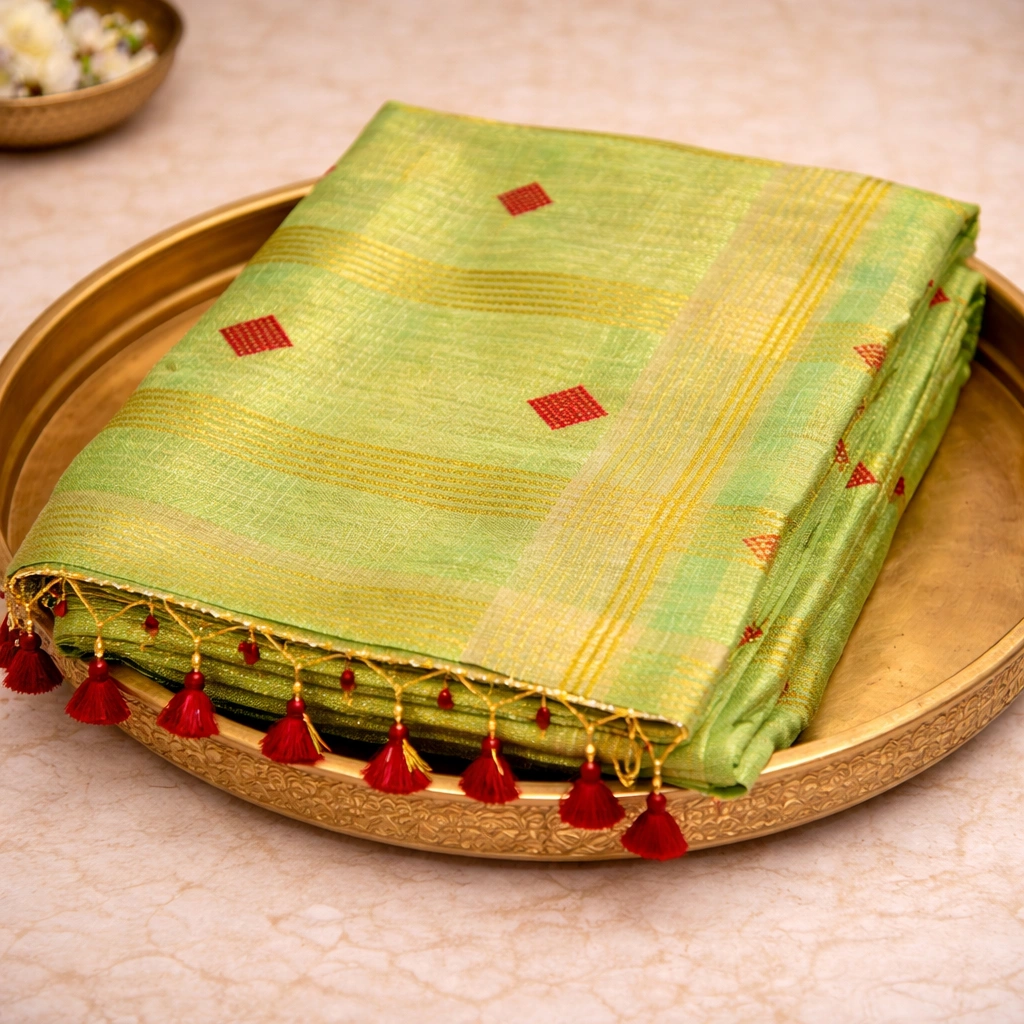 Pistachio Green Tissue Saree - Image 2