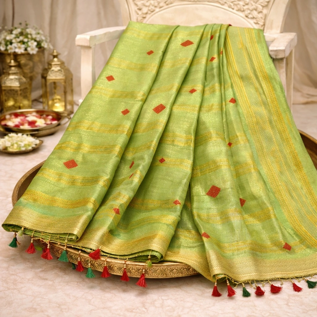 Pistachio Green Tissue Saree - Image 4