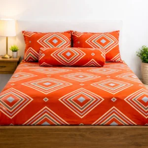 Geometric Pattern Cotton Double Bed Cover in brown orange diamond design